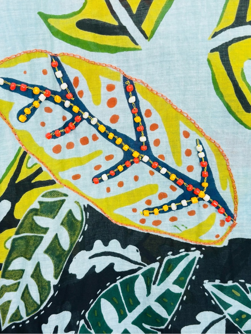 Artisan KikiSol Beaded Tropical Leaf Tunic Dress Resort M - Picture 7 of 9